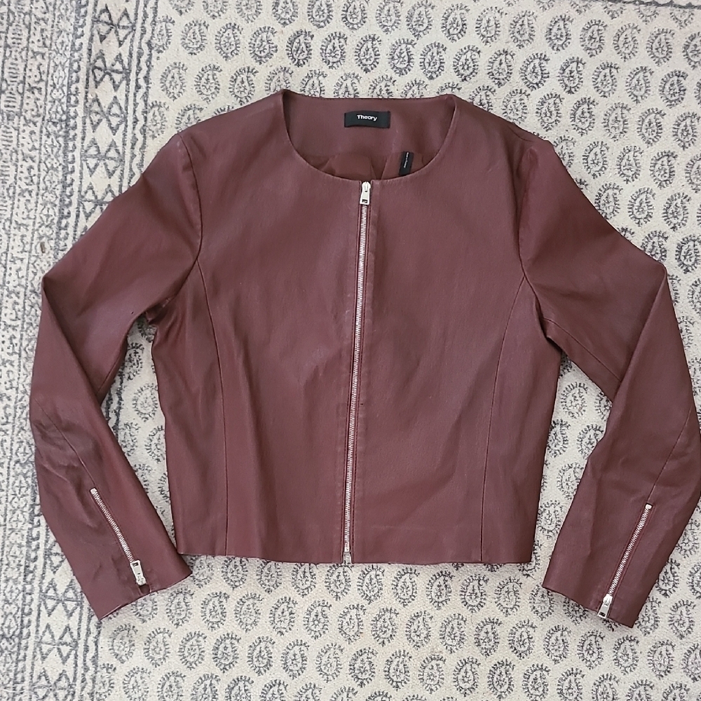 Theory Maroon Lamb Leather Jacket